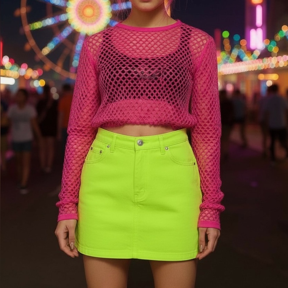 Highlighter Yellow Mini Skirt with Zipper Pockets